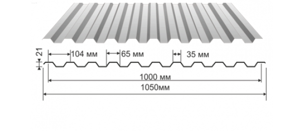 Профнастил оцинкованный С-21 1050x2000 (эконом) купить недорого в Рогово